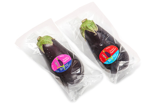 eggplants wrapped in plastic