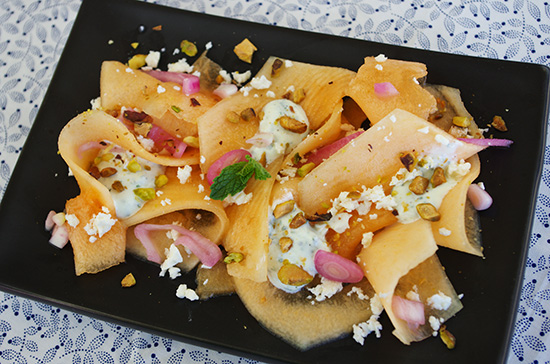 Shaved Cantaloupe, Pistachio and Mint Salad