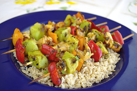 Glazed Honeydew & Chicken Skewers